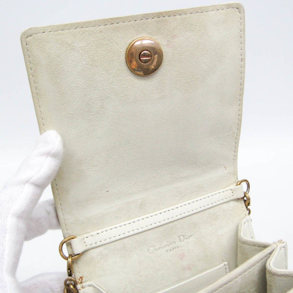 Christian Dior Diorama Vertical Clutch On Chain Studded Leather White Leather Clutche & Pouche Bag (Pre-Owned)