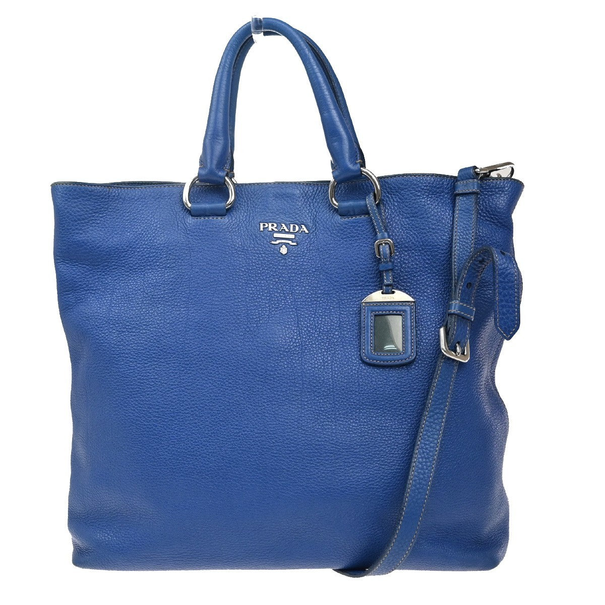 Prada Vintage Tote Leather Blue Leather Tote Bag Bag (Pre-Owned)