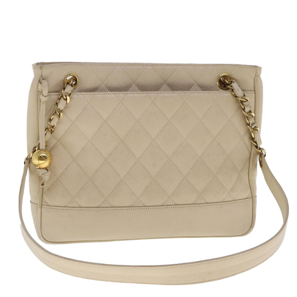 Chanel Vintage Slit Pocket Quilted Caviar Beige Leather Shoulder Bag Bag (Pre-Owned)