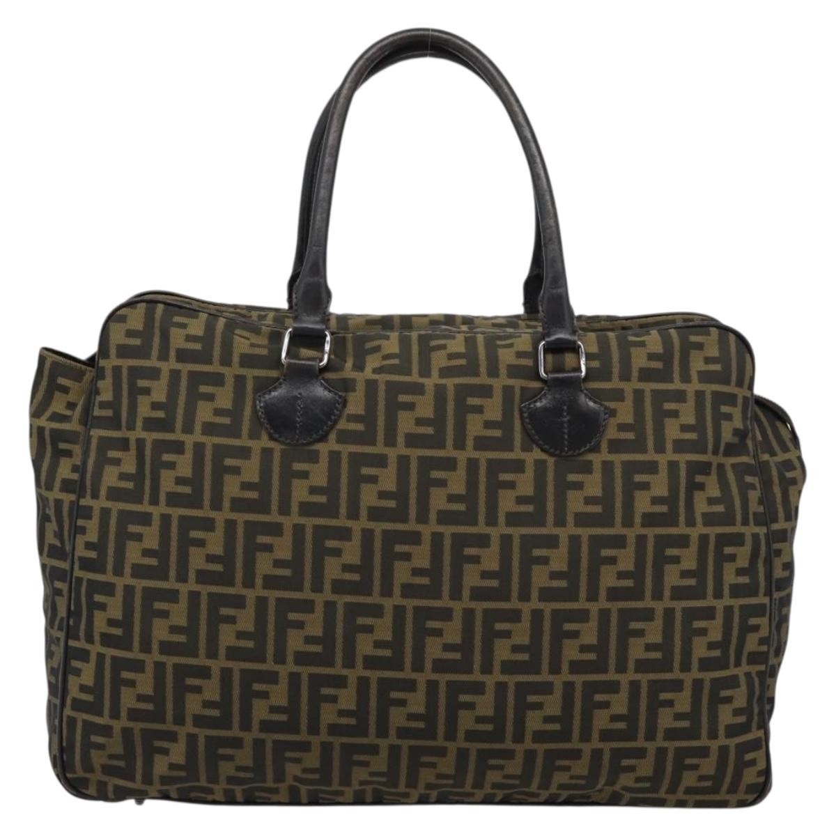 Fendi Vintage Zip Tote Zucca Canvas Khaki Canvas Tote Bag Bag (Pre-Owned)