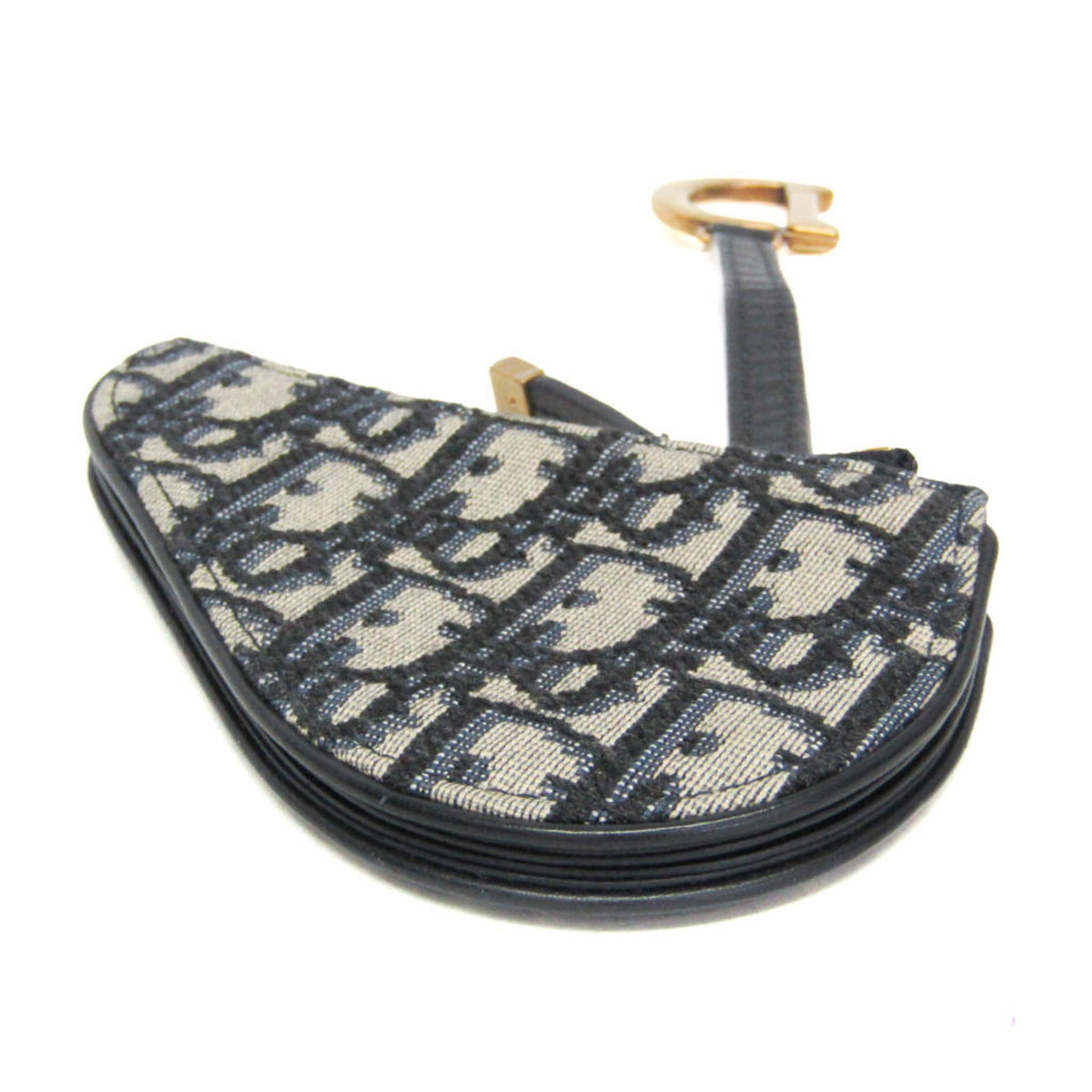 Christian Dior Vintage Saddle Zip Coin Purse Diorissimo Canvas Navy Canvas Clutche & Pouche Bag (Pre-Owned)