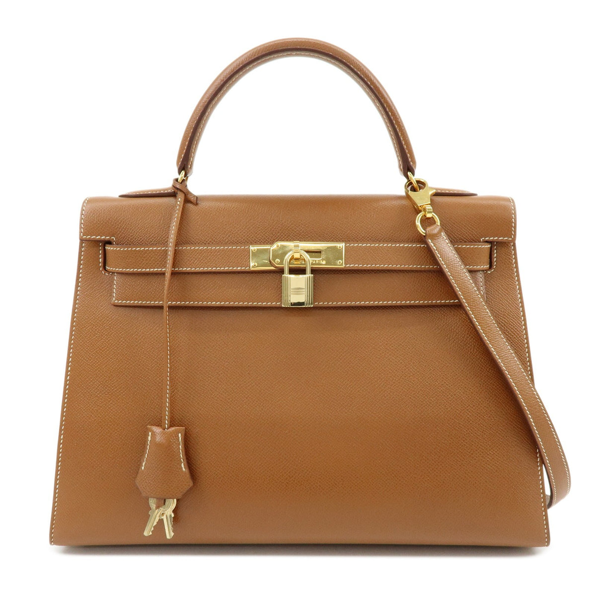 Hermes Kelly Brown Courchevel With Gold Hardware Camel Leather Handbag (Pre-Owned)