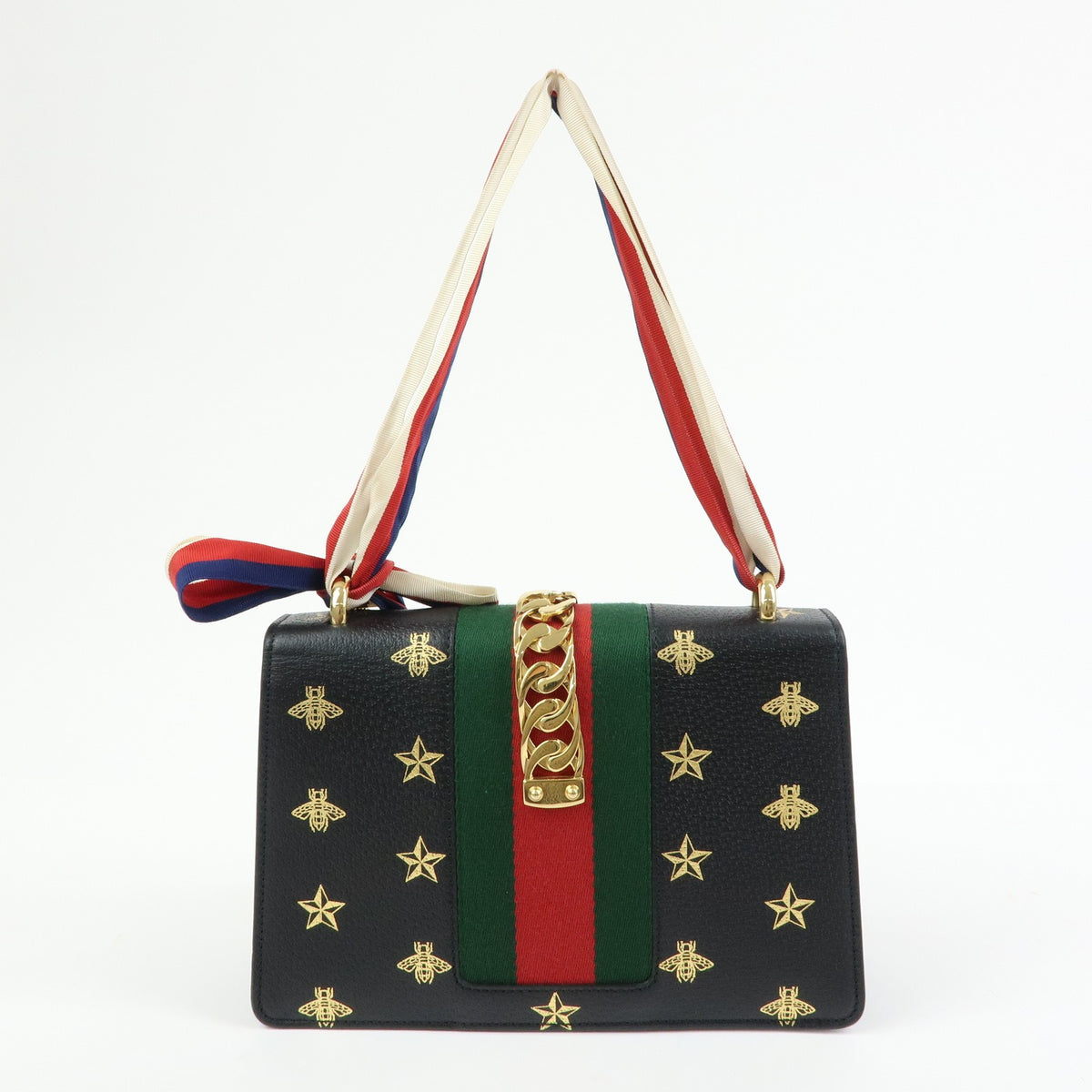 Gucci Sylvie Printed Leather Black Leather Shoulder Bag Bag (Pre-Owned)