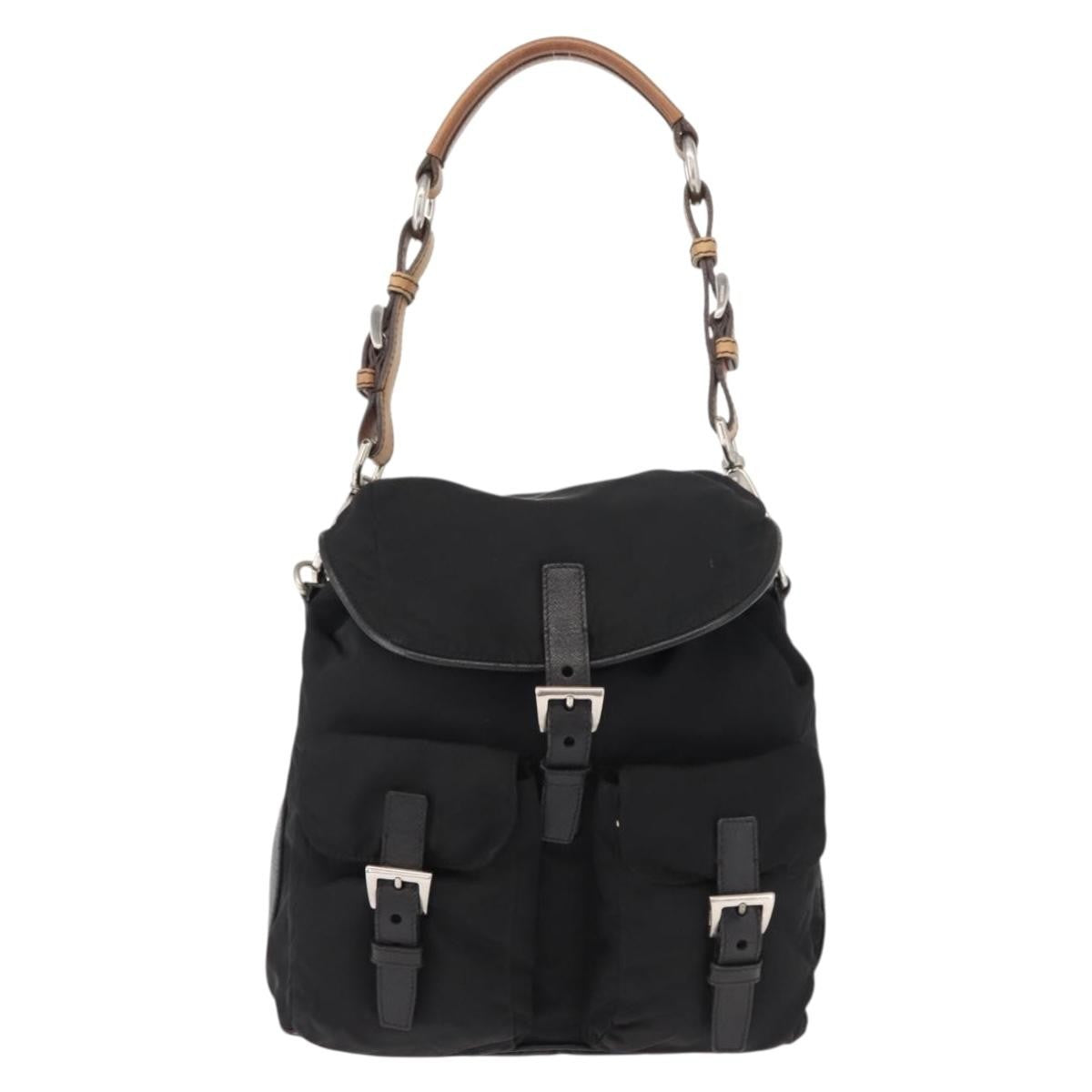 Prada Double Pocket Drawstring Tessuto Black Nylon Shoulder Bag Bag (Pre-Owned)
