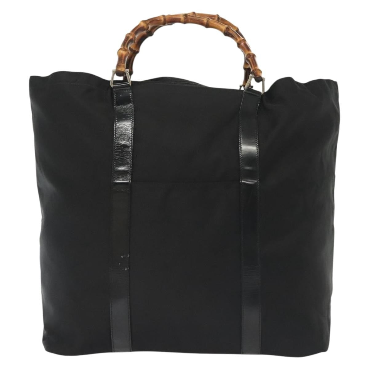 Gucci Bamboo Daily Tote Leather Black Nylon Tote Bag Bag (Pre-Owned)