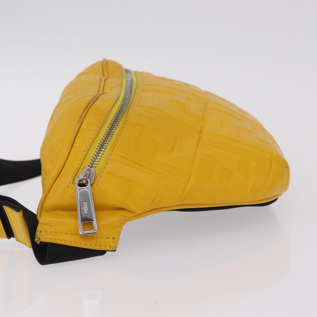 Fendi Zip Waist Zucca Embossed Leather Yellow Canvas Handbag (Pre-Owned)