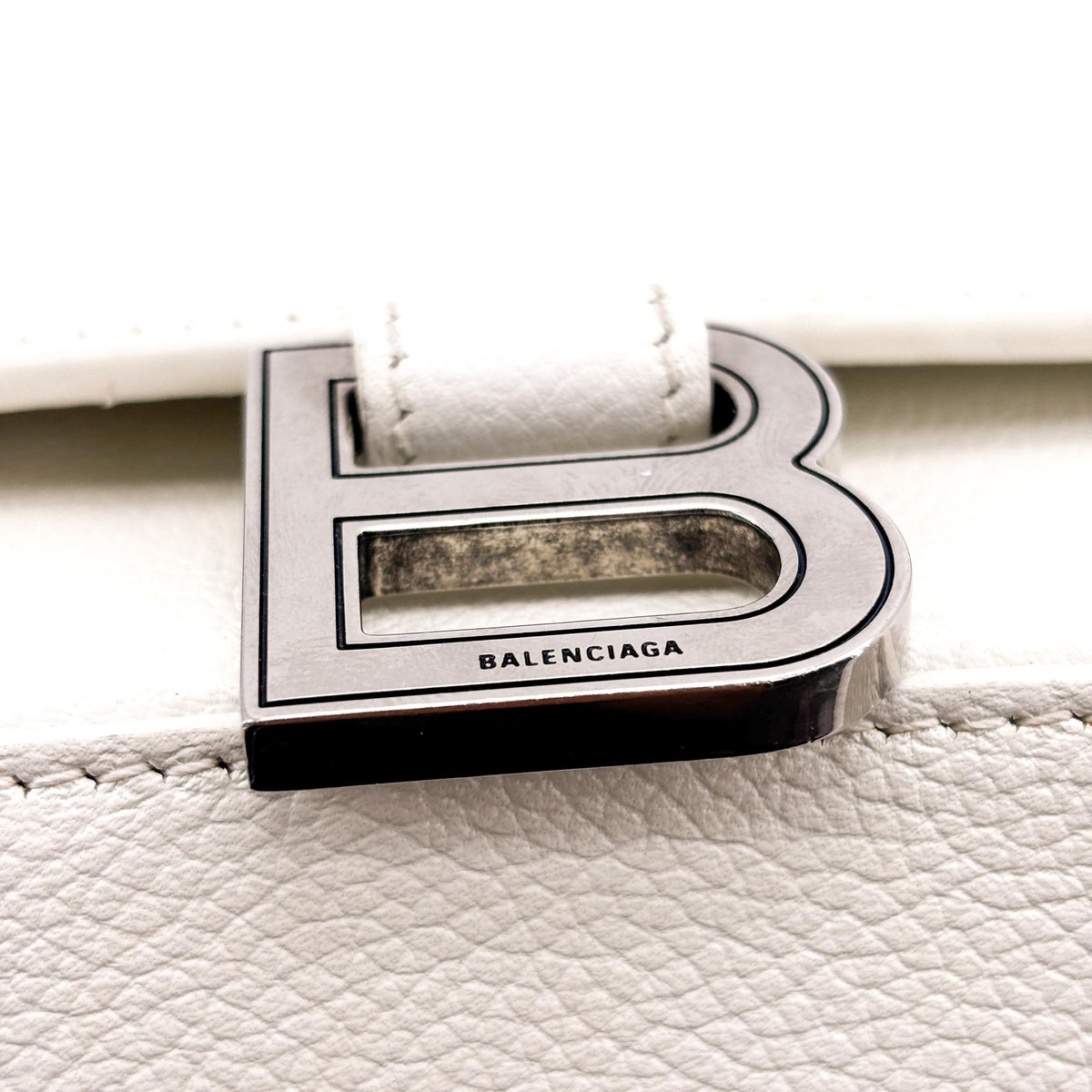 Balenciaga Hourglass Top Handle Leather White Leather Handbag (Pre-Owned)