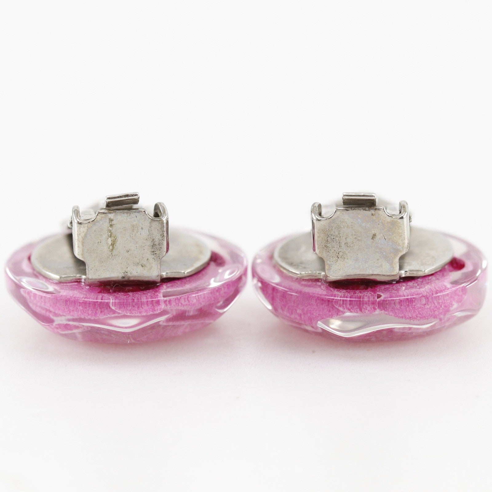 Chanel Camellia Clip-On Resin Pink Plastic Earrings Jewelry (Pre-Owned)