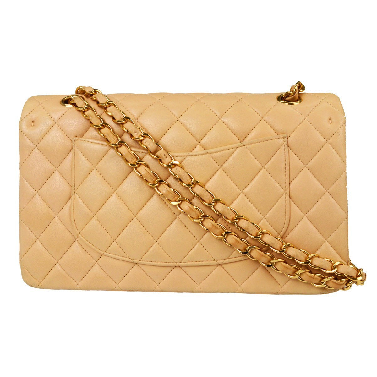 Chanel Vintage Classic Double Flap Quilted Lambskin Beige Leather Handbag (Pre-Owned)