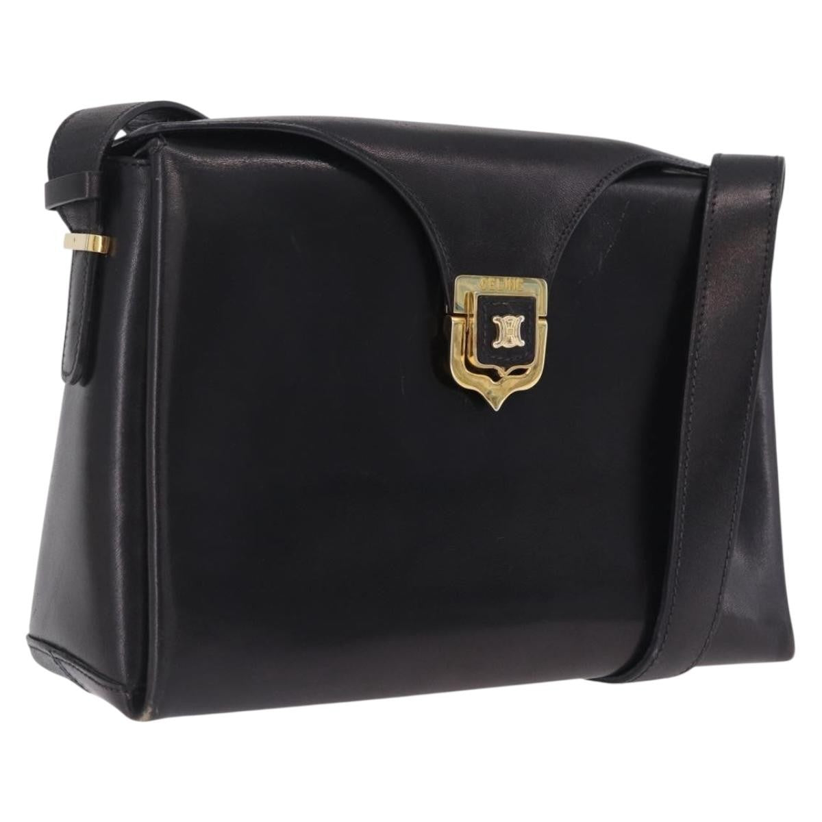 Celine Shoulder Leather Black Leather Shoulder Bag Bag (Pre-Owned)