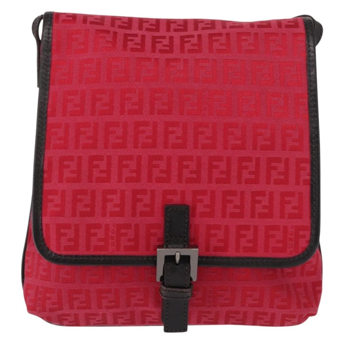 Fendi Vintage Flap Zucchino Canvas Red Canvas Shoulder Bag Bag (Pre-Owned)