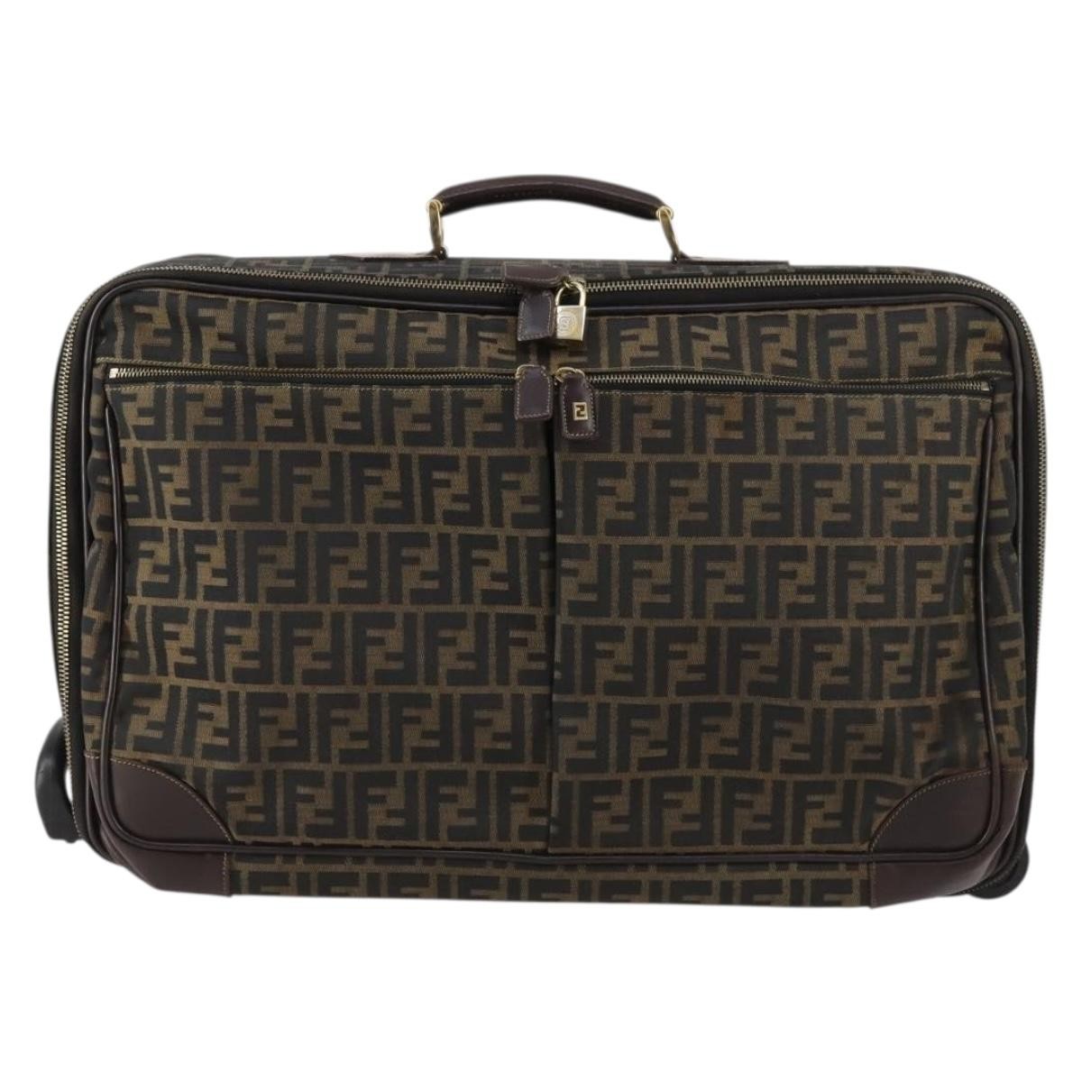 Fendi Vintage Rolling Suitcase Zucca Canvas Brown Canvas Travel Bag Bag (Pre-Owned)