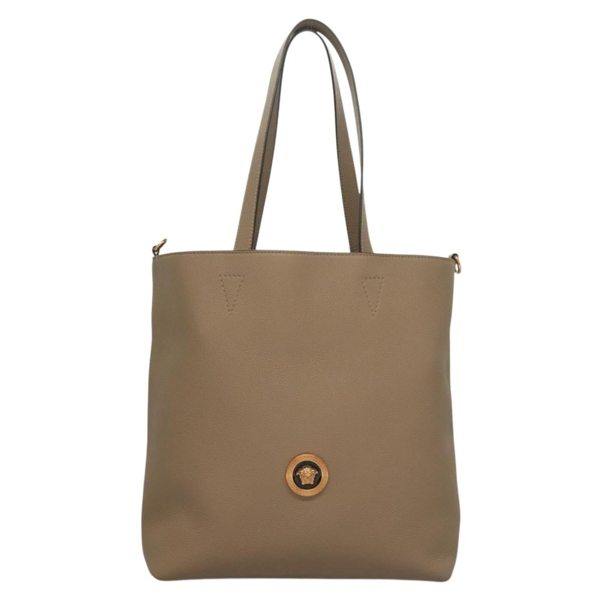 Versace La Medusa Tote Embossed Canvas Beige Leather Bag (Pre-Owned)