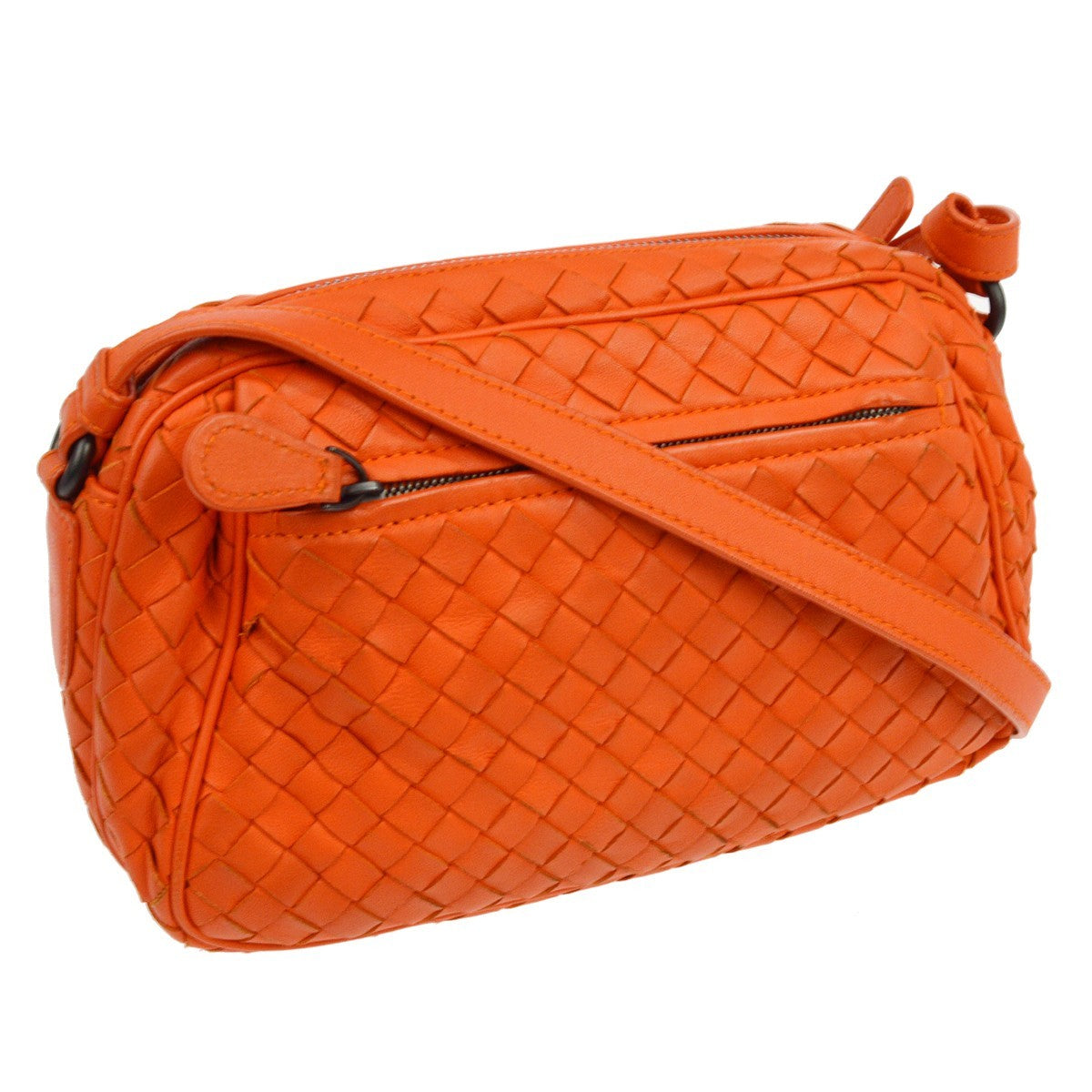Bottega Veneta Zip Intrecciato Nappa Orange Leather Crossbody Bag Bag (Pre-Owned)