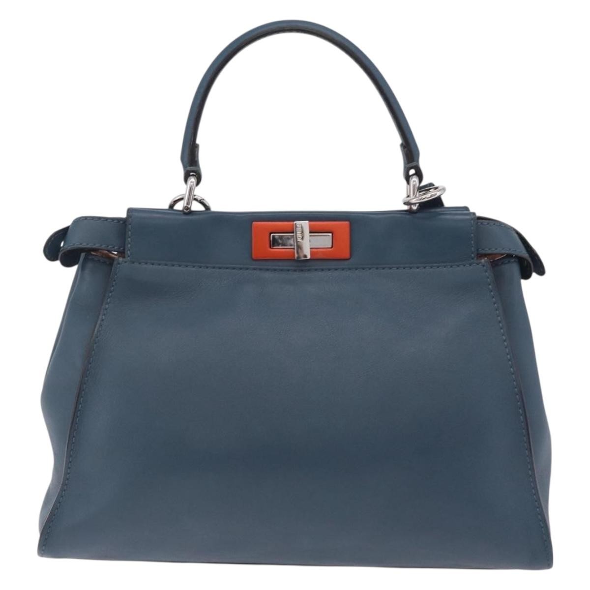 Fendi Peekaboo Ruffled Leather Blue Leather Handbag (Pre-Owned)