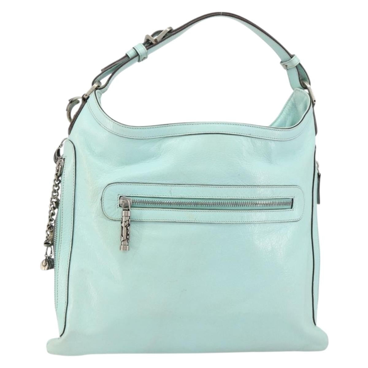 Versace Vintage Leather Blue Leather Handbag (Pre-Owned)