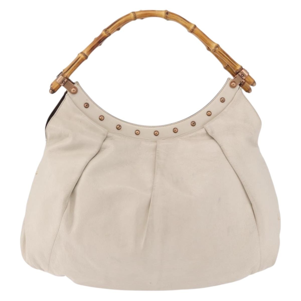 Gucci Vintage Bamboo Shoulder Leather Beige Leather Handbag (Pre-Owned)