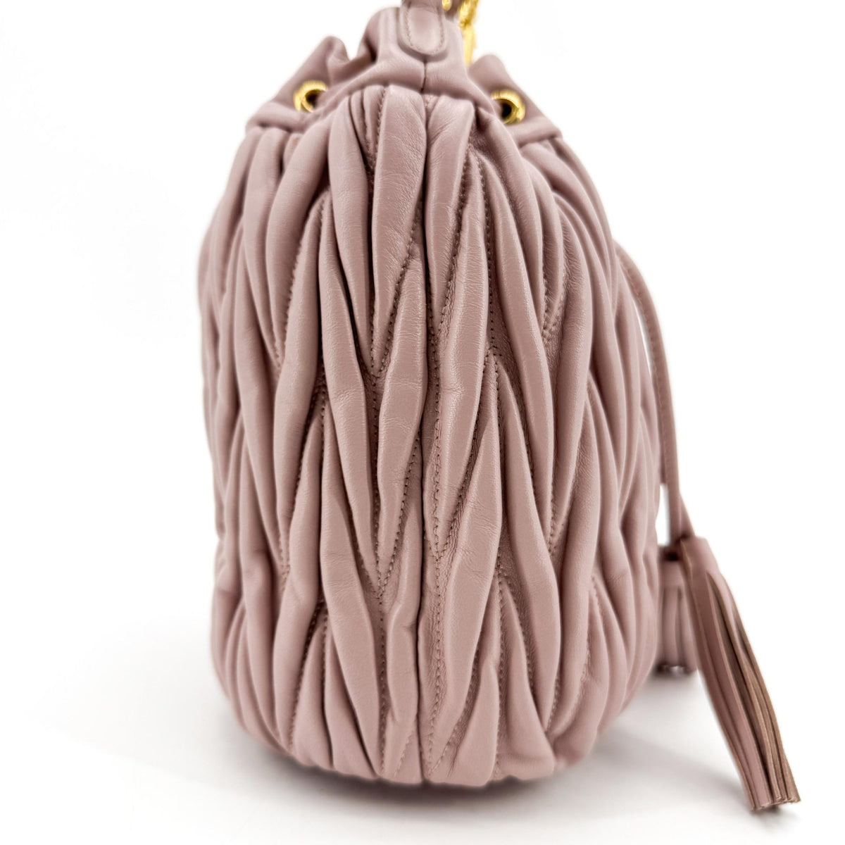 Miu Miu Drawstring Bucket Matelasse Leather Pink Leather Handbag (Pre-Owned)