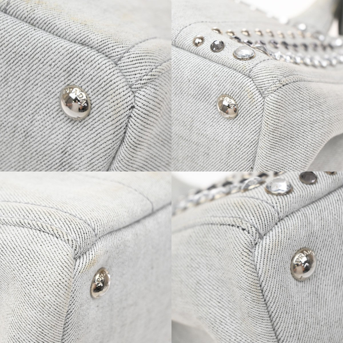 Prada Canapa Convertible Rhinestone Embellished Canvas Gray Canvas Tote Bag Bag (Pre-Owned)
