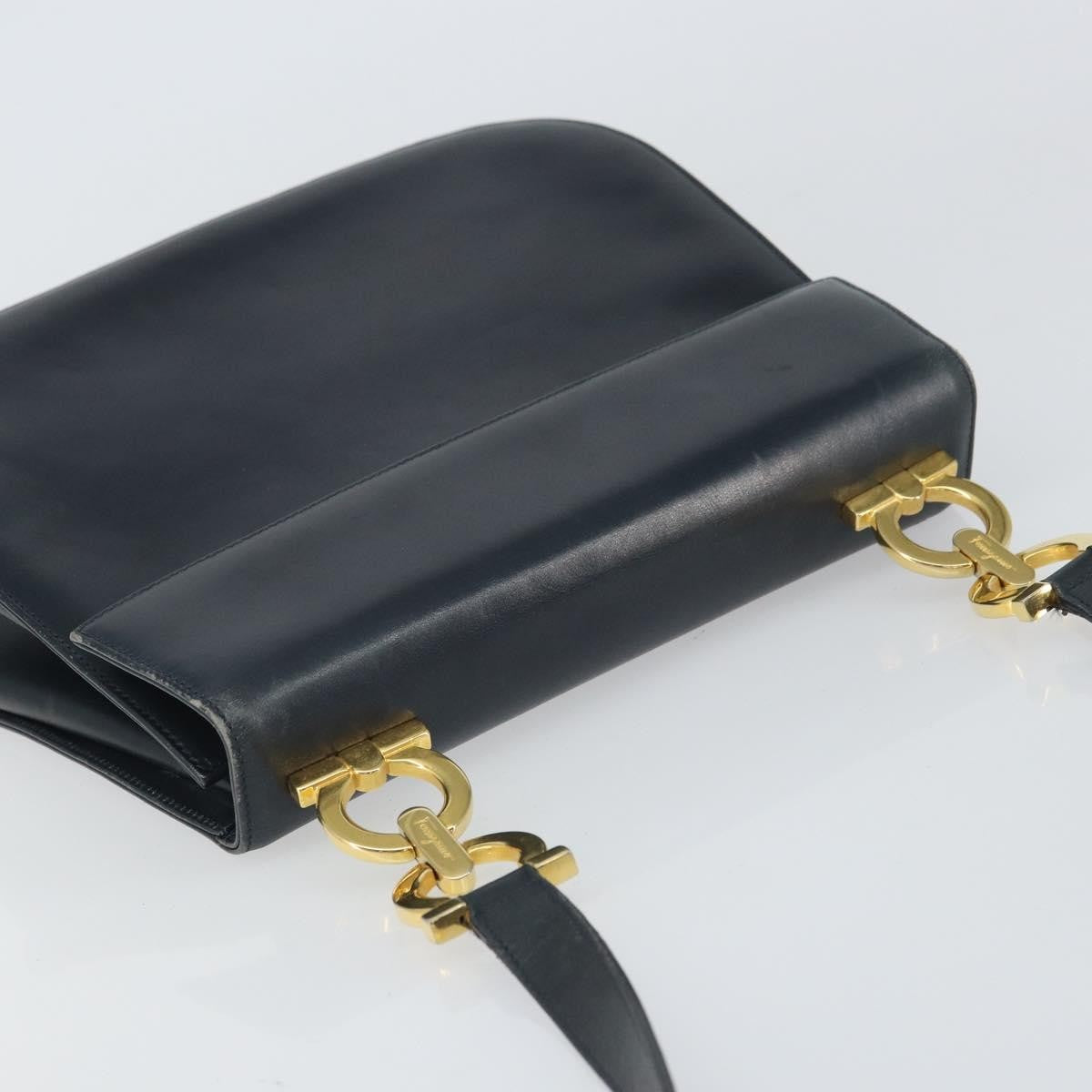 Salvatore Ferragamo Gancini Leather Navy Leather Shoulder Bag Bag (Pre-Owned)