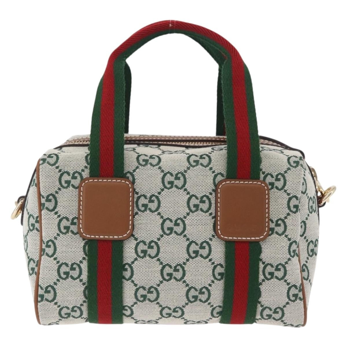Gucci Web Boston Gg Canvas Green Canvas Handbag (Pre-Owned)