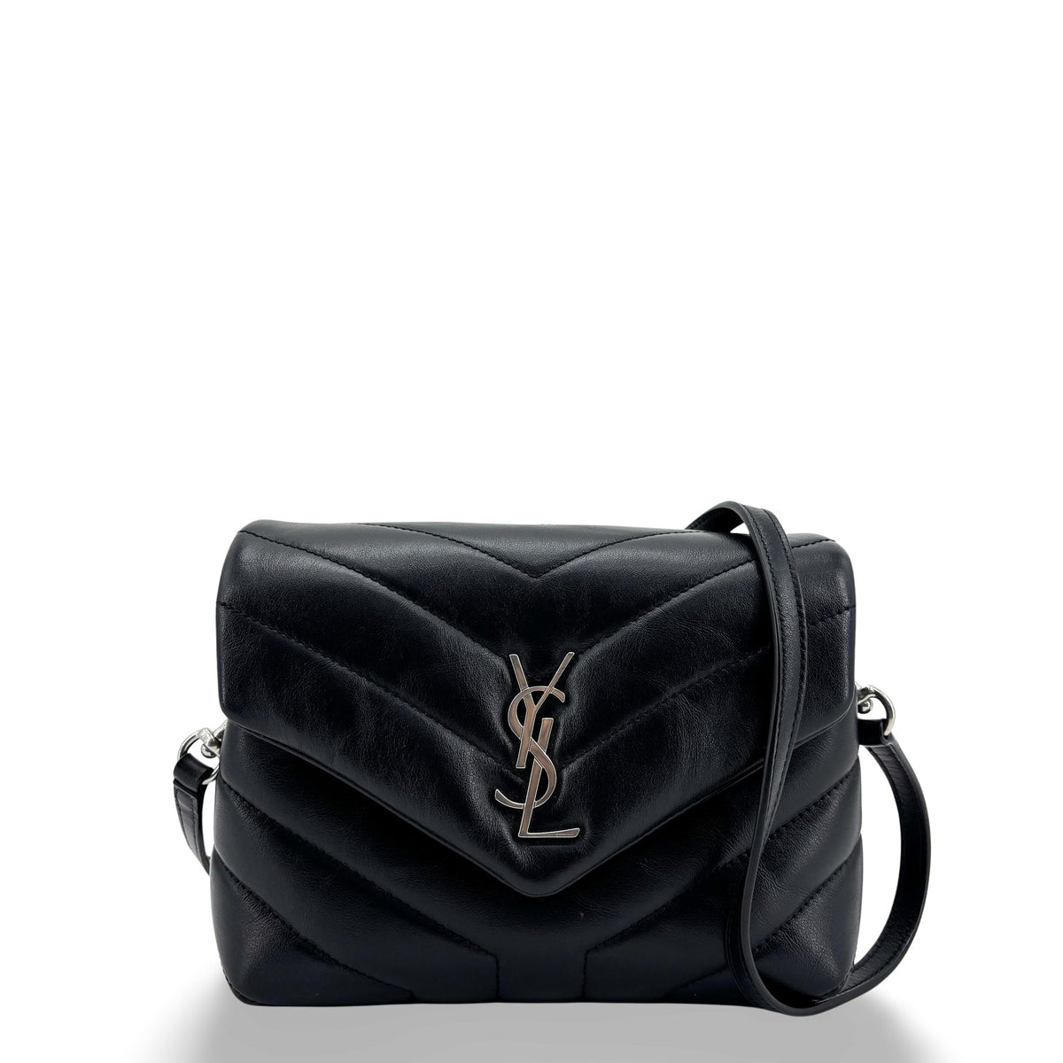 Saint Laurent Loulou Matelasse Chevron Leather Black Leather Shoulder Bag Bag (Pre-Owned)