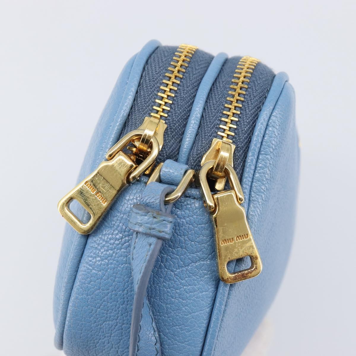 Miu Miu Double Zip Pochette Leather Blue Leather Clutche & Pouche Bag (Pre-Owned)