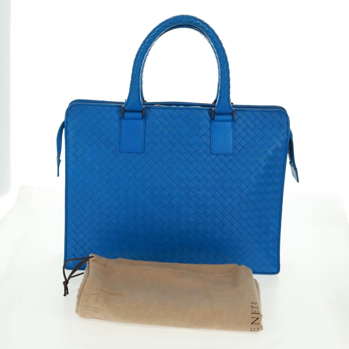 Bottega Veneta Top Zip Intrecciato Nappa Blue Leather Briefcase Bag (Pre-Owned)