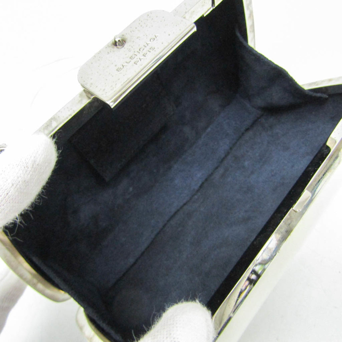 Balenciaga Hard Case Clutch Leather With Metal Detail White Leather Clutche & Pouche Bag (Pre-Owned)