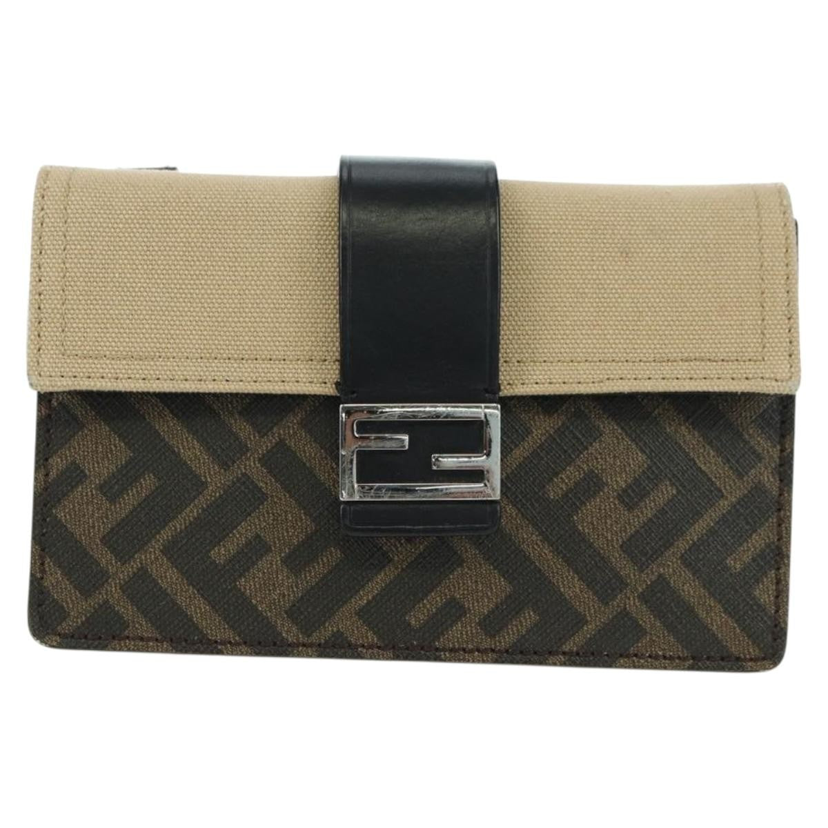 Fendi Baguette Zucca Canvas With Leather Brown Canvas Crossbody Bag Bag (Pre-Owned)