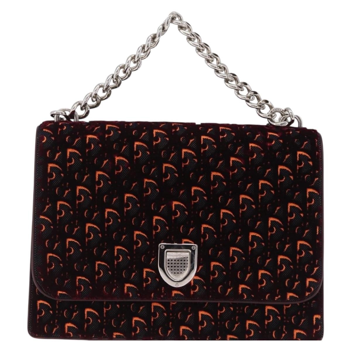 Christian Dior Diorama Flap Oblique Velvet And Canvas Red Velvet Handbag (Pre-Owned)