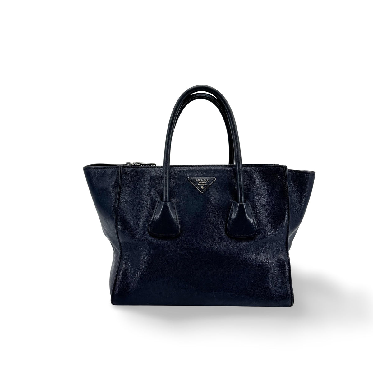 Prada Twin Pocket Convertible Leather Navy Leather Tote Bag Bag (Pre-Owned)