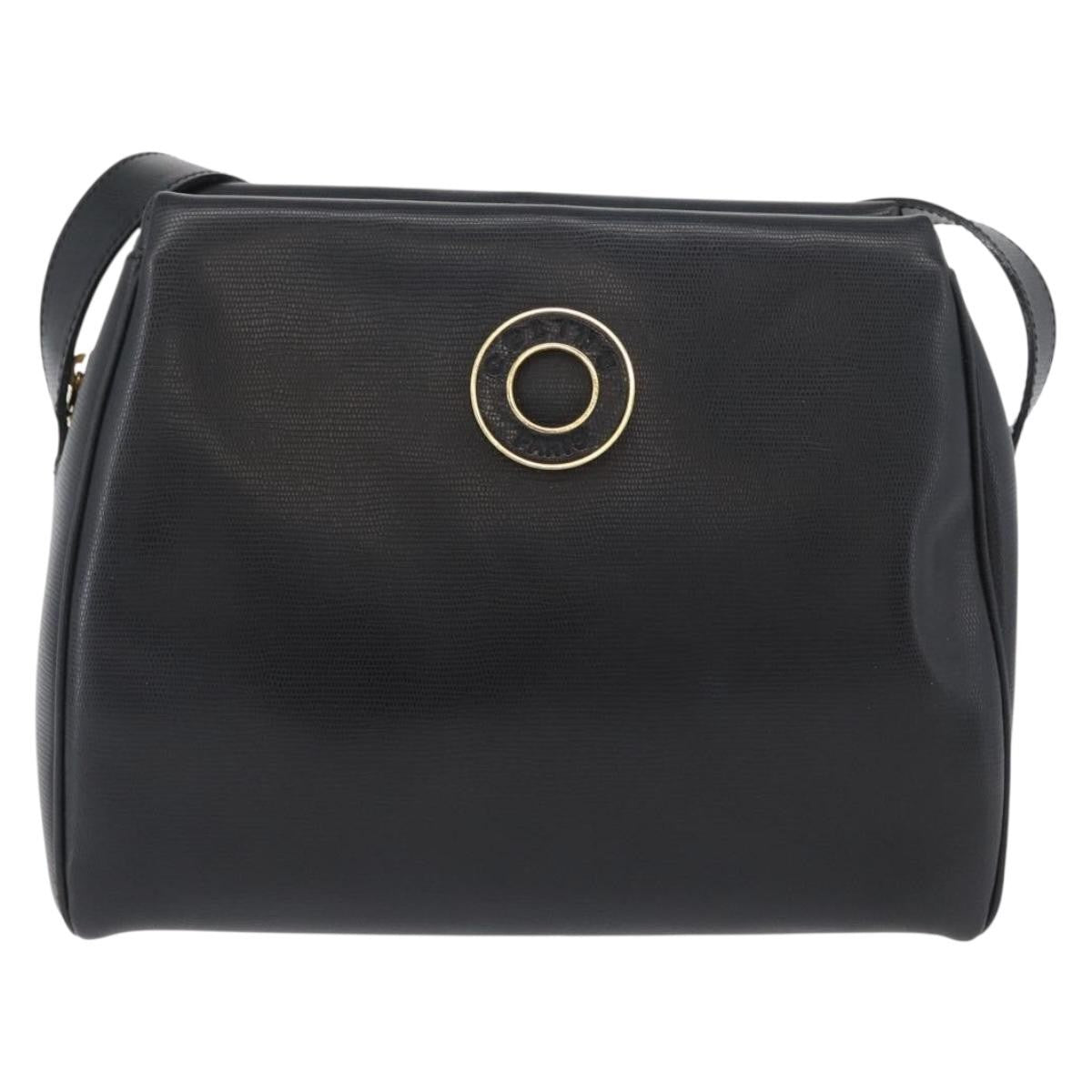 Celine Circle Logo Leather Black Leather Shoulder Bag Bag (Pre-Owned)
