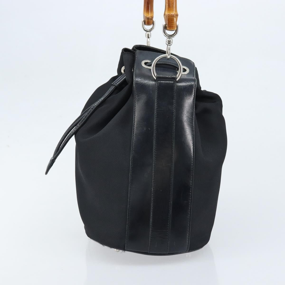 Gucci Vintage Bamboo Bucket Nylon And Leather Black Nylon Handbag (Pre-Owned)