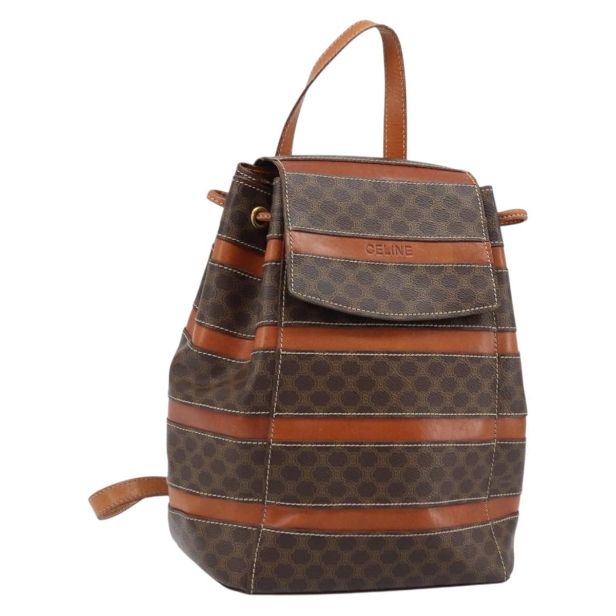 Celine Vintage Macadam Canvas And Leather Brown Canvas Backpack Bag (Pre-Owned)