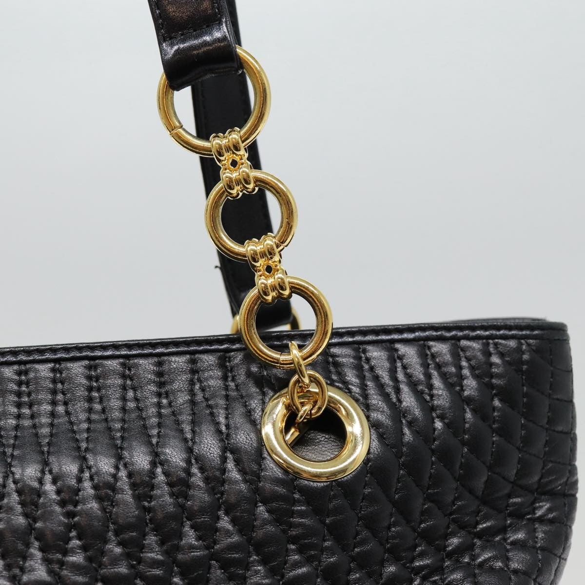 Bally Vintage Quilted Leather Black Leather Tote Bag Bag (Pre-Owned)