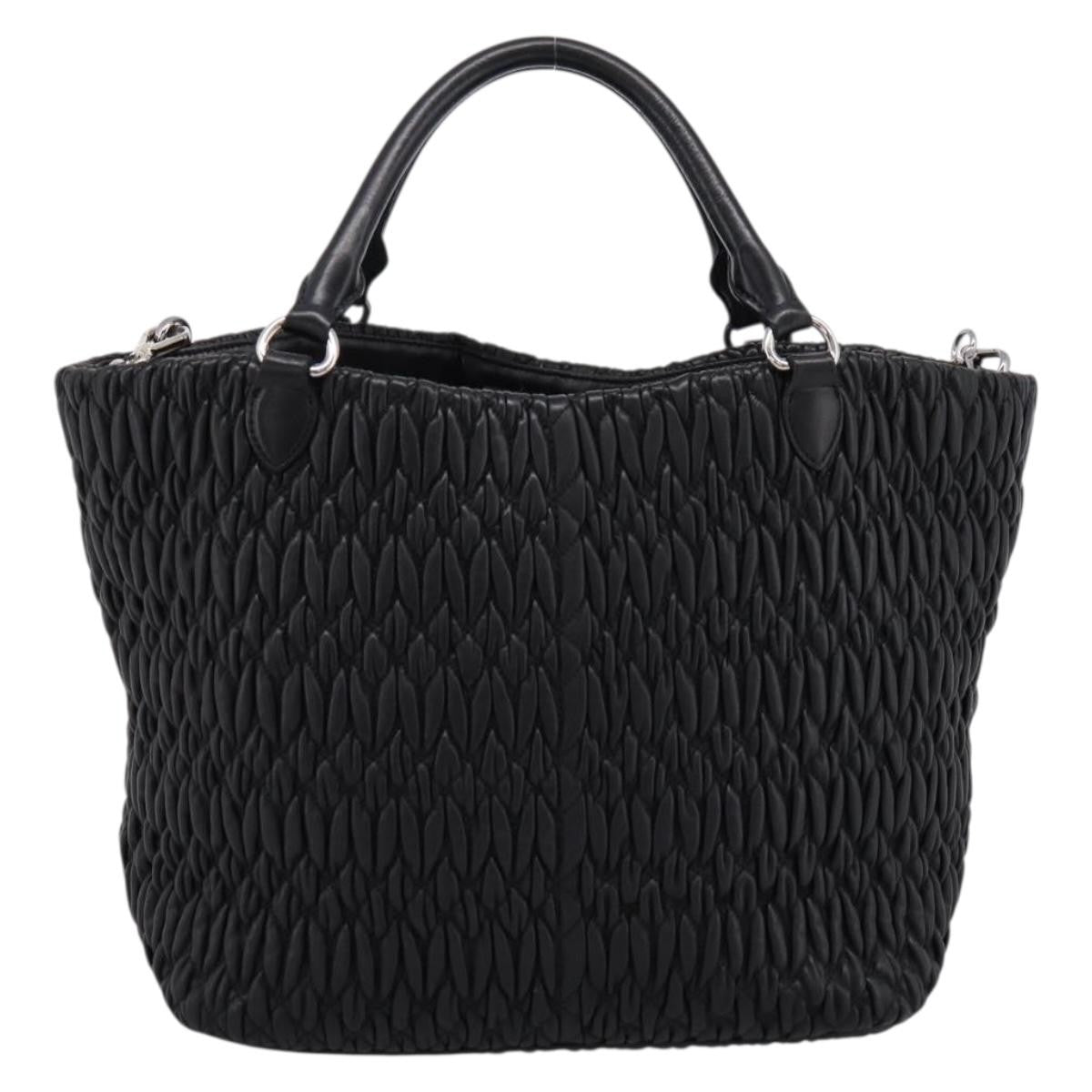 Miu Miu Shopper Tote Matelasse Leather Black Leather Handbag (Pre-Owned)