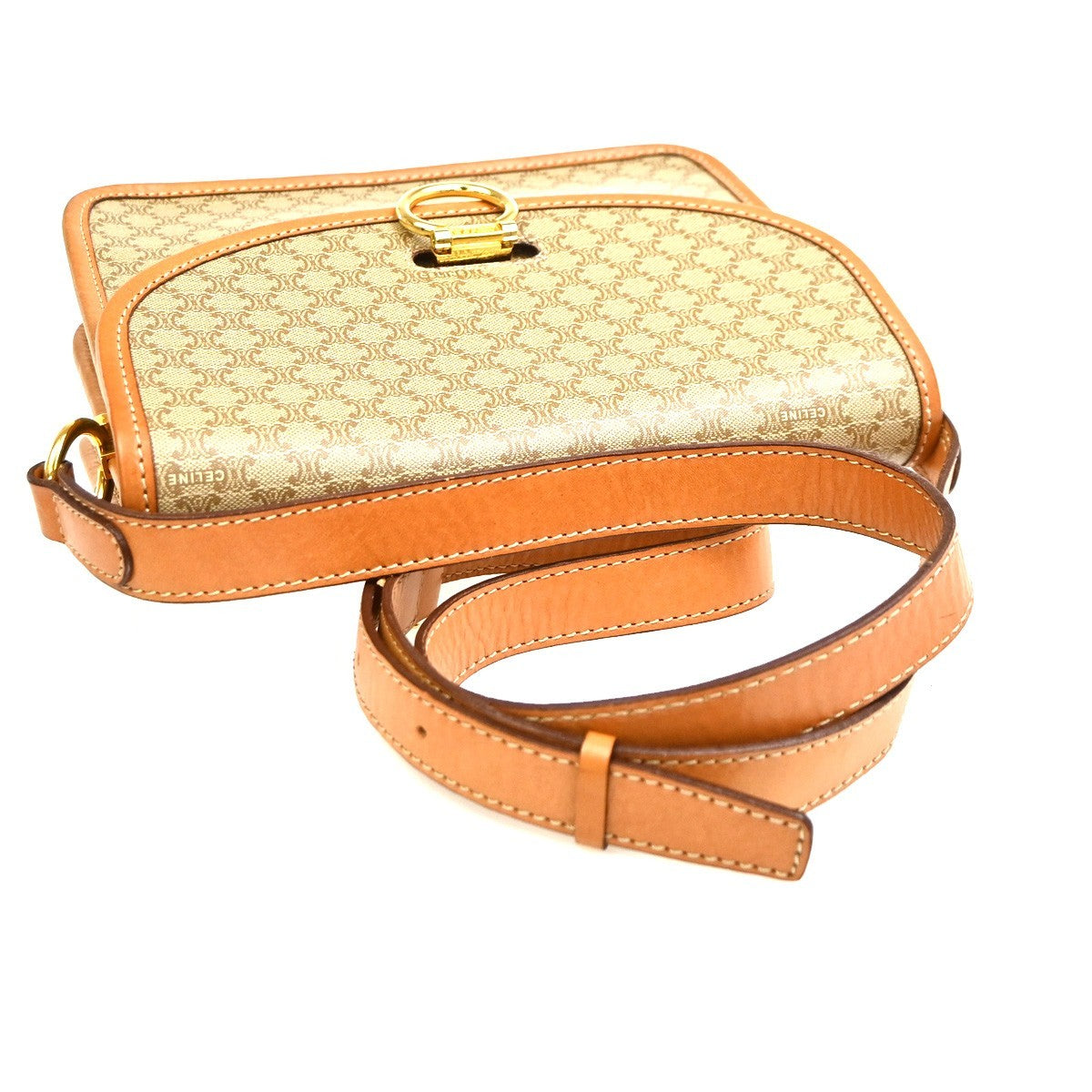 Celine Vintage Macadam Circle Logo Canvas And Leather Beige Pvc Shoulder Bag Bag (Pre-Owned)