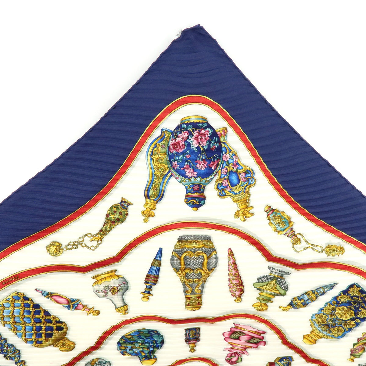 Hermes Carré 90 Pleated Silk Navy Silk Scarve & Shawl Accessory (Pre-Owned)