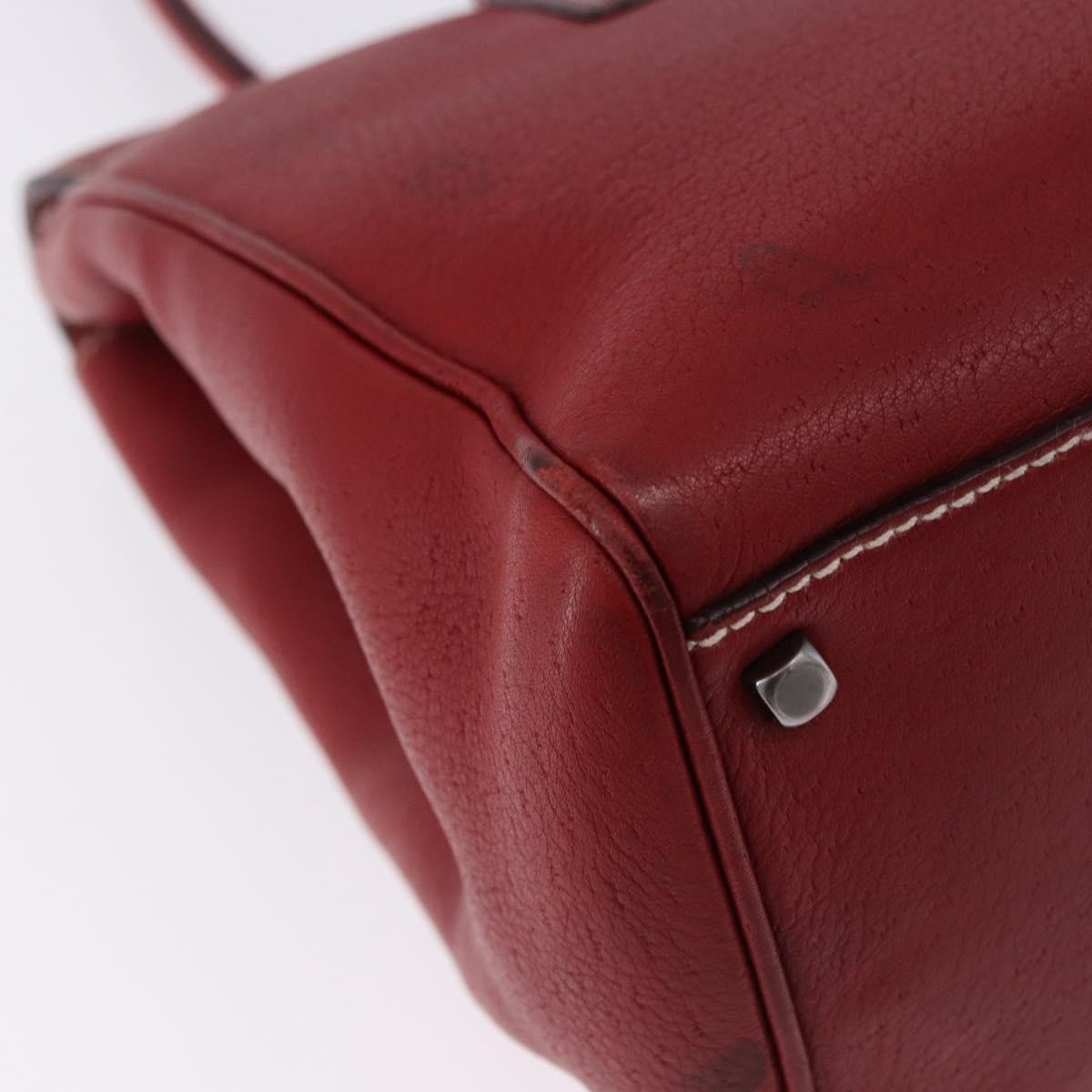 Salvatore Ferragamo Gancini Top Handle Leather Red Leather Handbag (Pre-Owned)