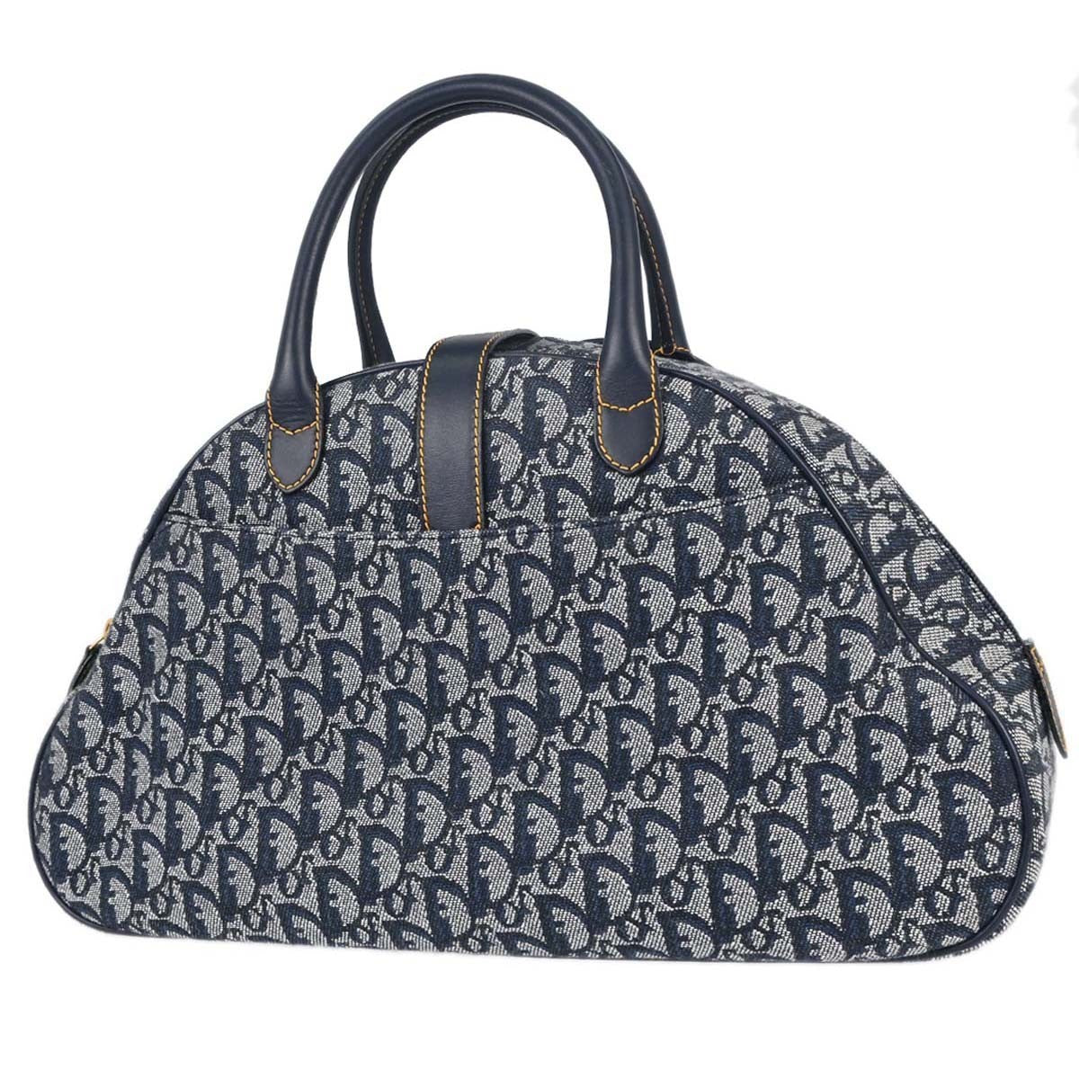 Christian Dior Vintage Saddle Bowler Diorissimo Canvas Navy Canvas Handbag (Pre-Owned)