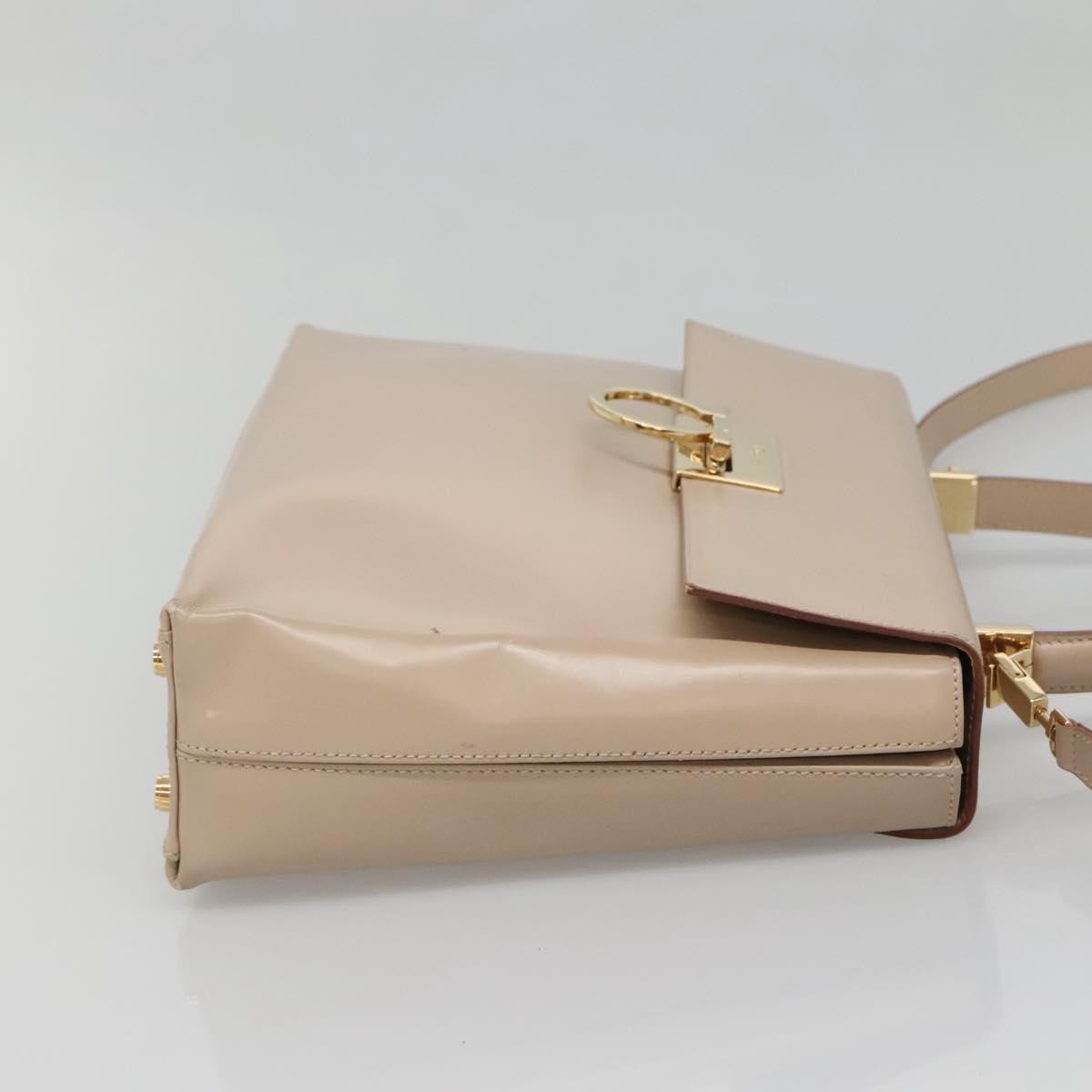 Salvatore Ferragamo Gancini Convertible Top Handle Leather Beige Leather Handbag (Pre-Owned)