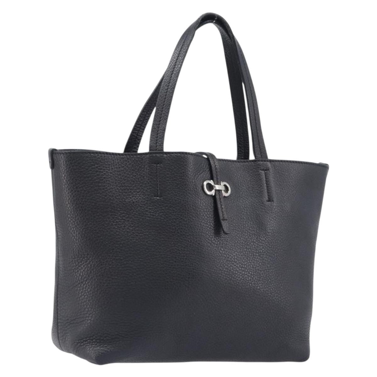 Salvatore Ferragamo Gancini Leather Black Leather Handbag (Pre-Owned)