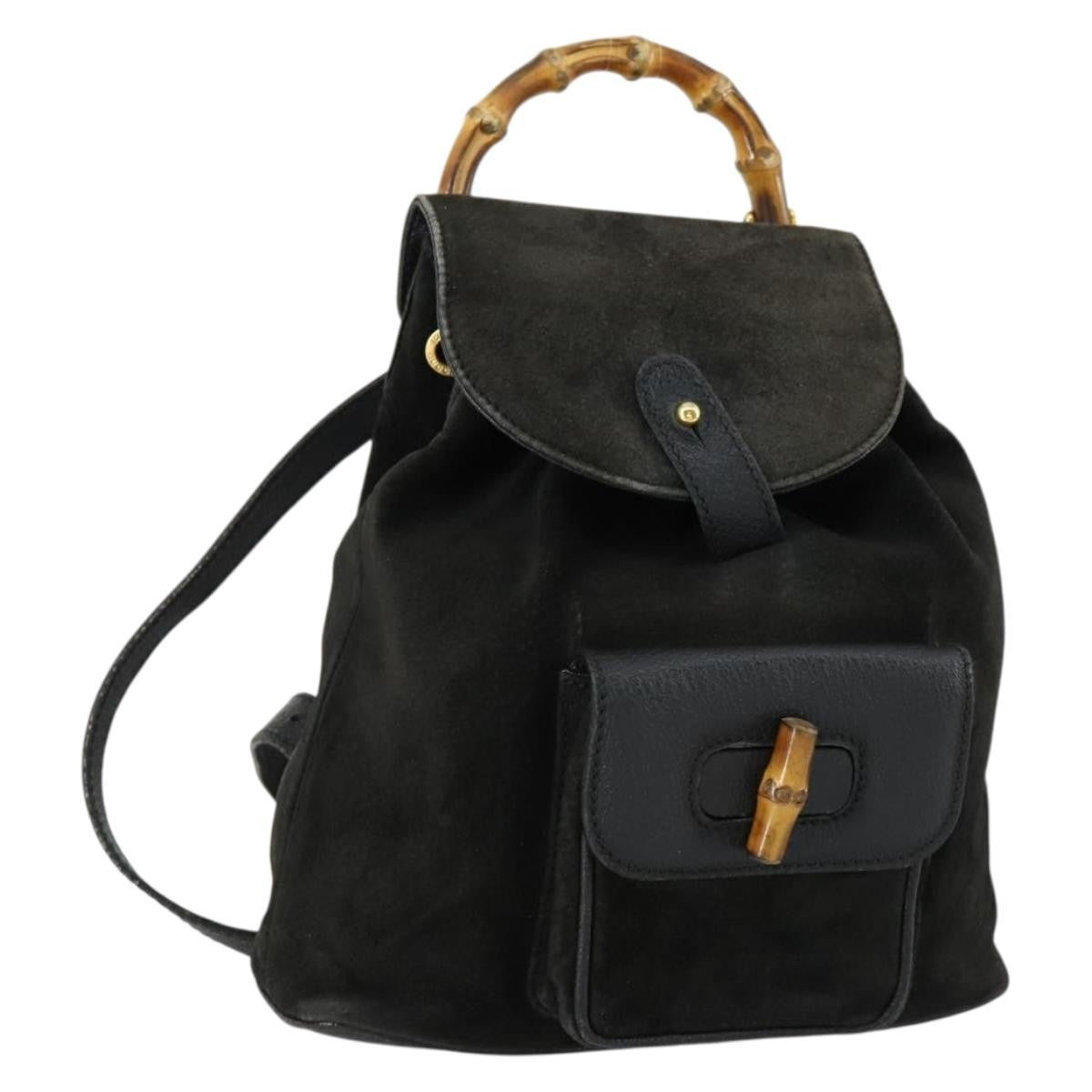 Gucci Vintage Bamboo Suede Black Leather Backpack Bag (Pre-Owned)