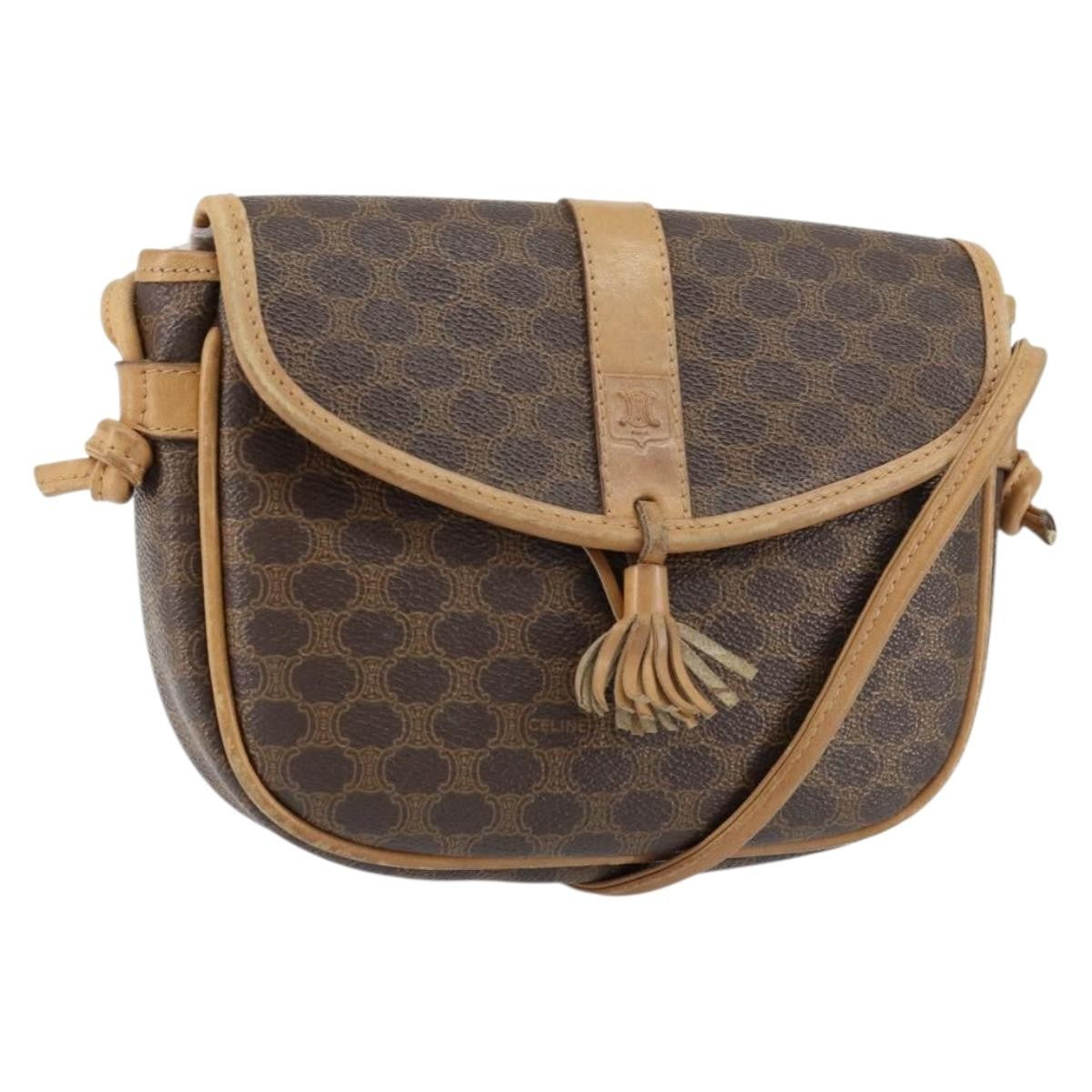Celine Vintage Macadam Canvas And Leather Brown Canvas Shoulder Bag Bag (Pre-Owned)