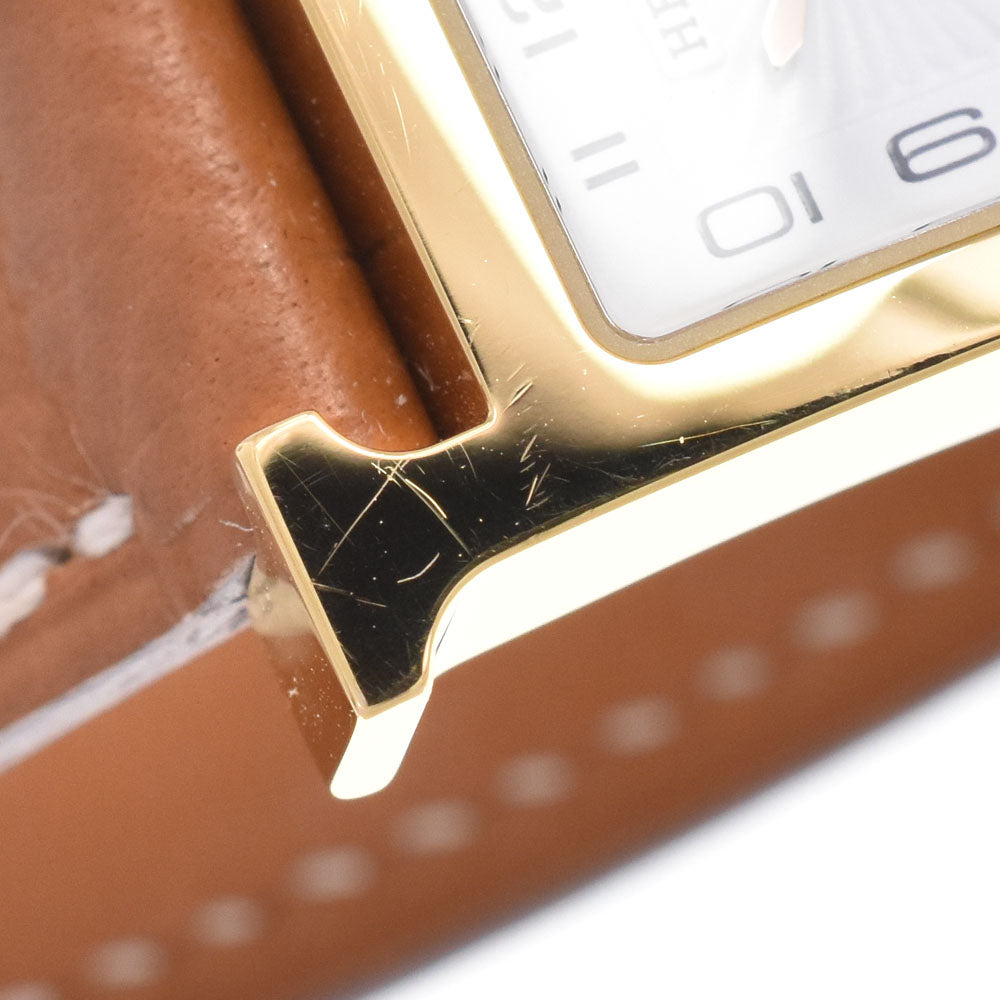 Hermes Heure H Quartz Plated Metal And Leather Watch (Pre-Owned)