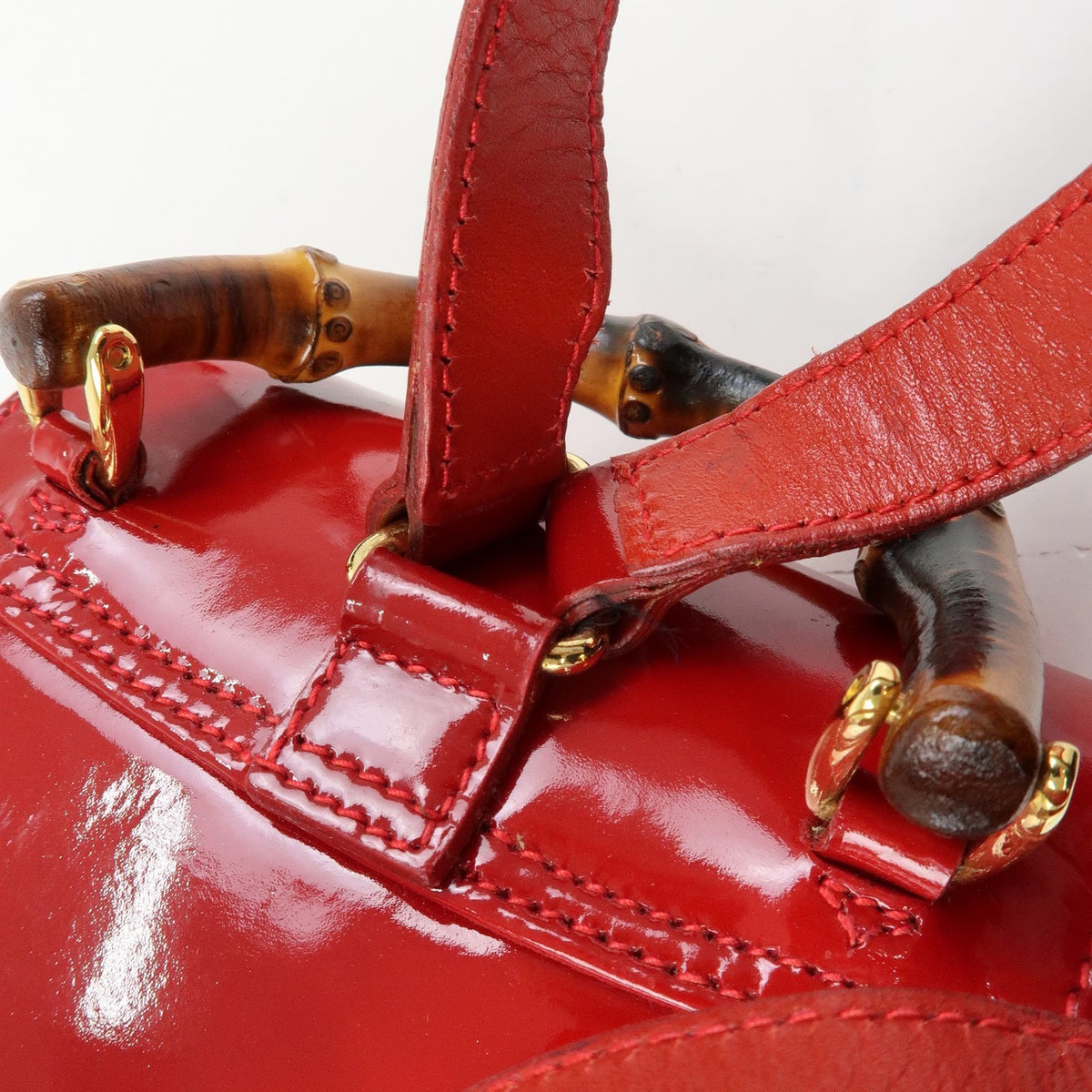 Gucci Vintage Bamboo Patent Red Patent_Leather Backpack Bag (Pre-Owned)
