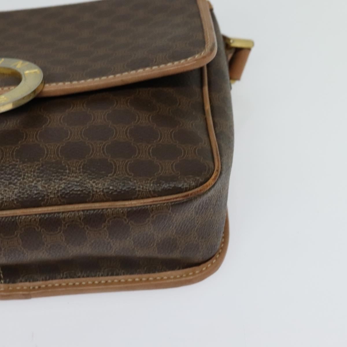 Celine Vintage Macadam Circle Logo Canvas And Leather Brown Canvas Shoulder Bag Bag (Pre-Owned)