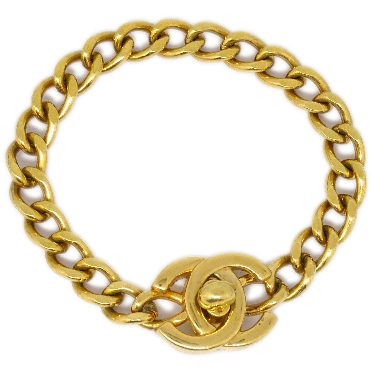 Chanel Vintage Cc Turnlock Chain Metal Gold Gold_Plated Bracelet Jewelry (Pre-Owned)