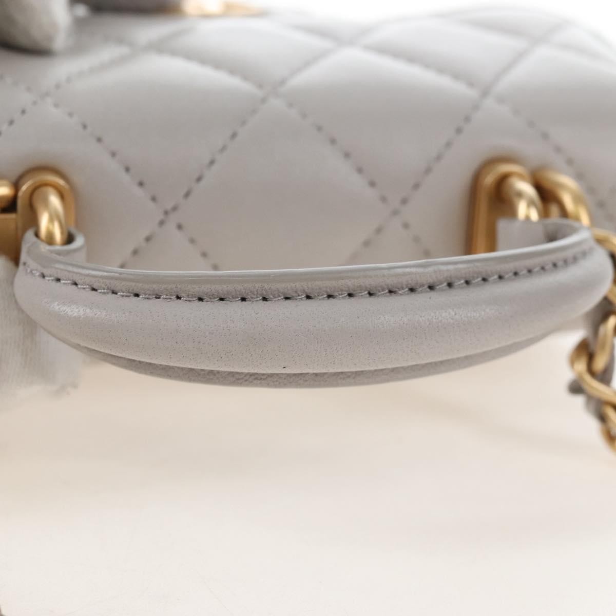 Chanel Top Handle Flap Coin Purse With Chain Quilted Lambskin Gray Leather Crossbody Bag Bag (Pre-Owned)